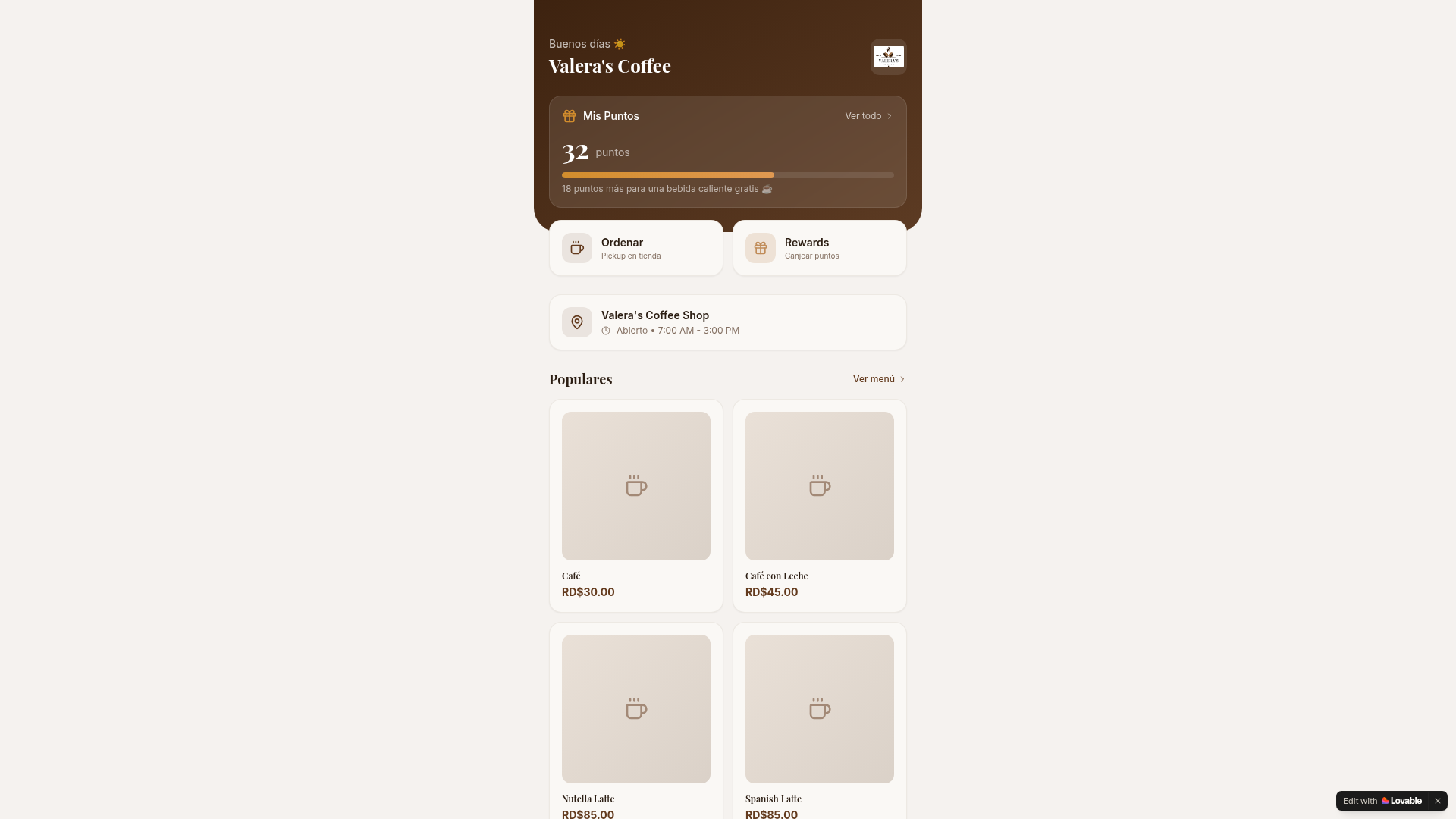 Valera's Coffee — Coffee Shop Platform
